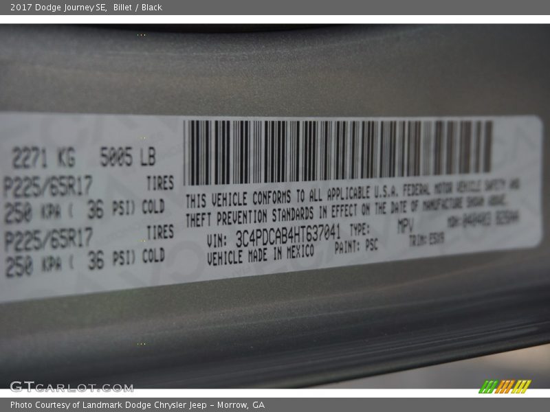 Billet / Black 2017 Dodge Journey SE