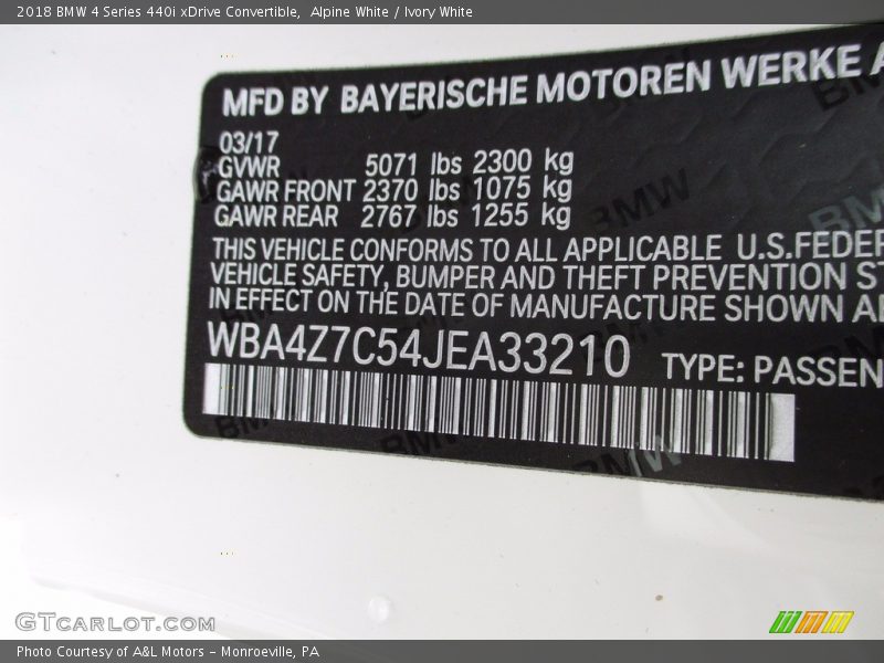 Alpine White / Ivory White 2018 BMW 4 Series 440i xDrive Convertible