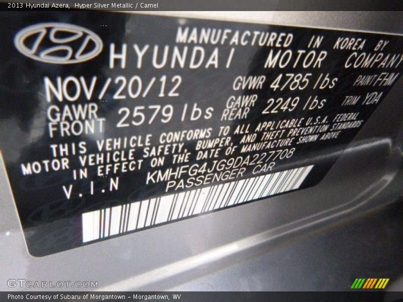 Hyper Silver Metallic / Camel 2013 Hyundai Azera