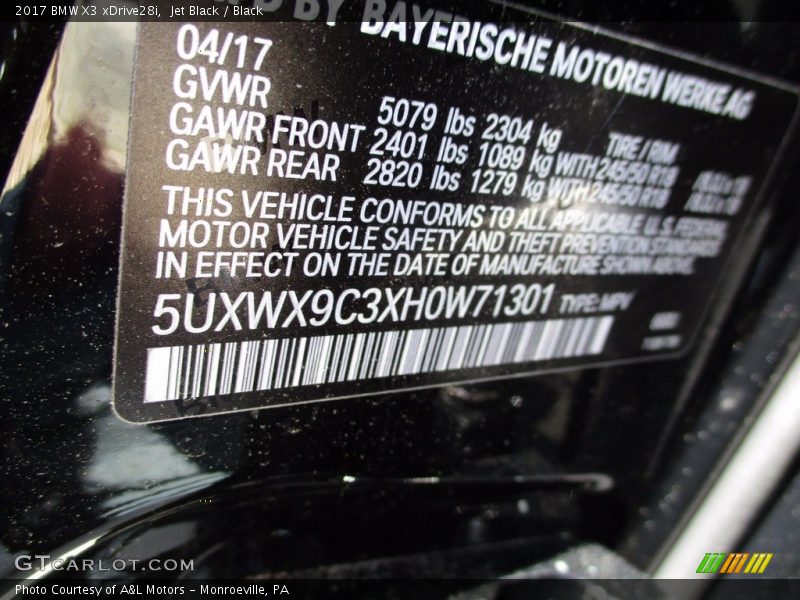 Jet Black / Black 2017 BMW X3 xDrive28i