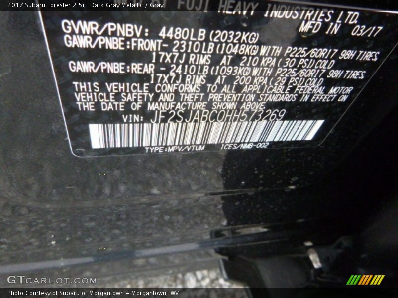 Dark Gray Metallic / Gray 2017 Subaru Forester 2.5i