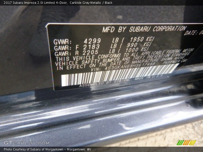 Carbide Gray Metallic / Black 2017 Subaru Impreza 2.0i Limited 4-Door
