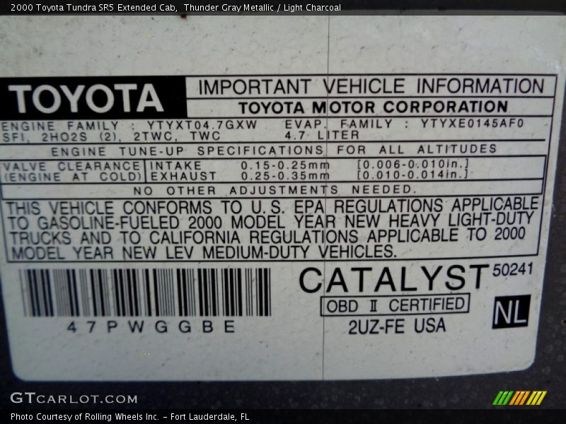 Thunder Gray Metallic / Light Charcoal 2000 Toyota Tundra SR5 Extended Cab