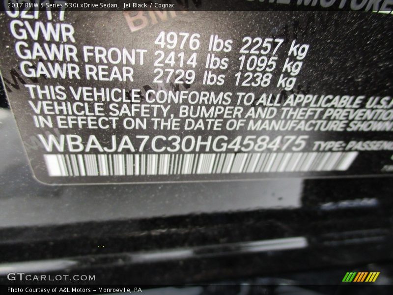 Jet Black / Cognac 2017 BMW 5 Series 530i xDrive Sedan