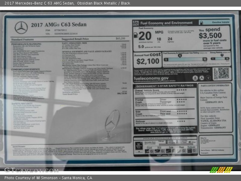 2017 C 63 AMG Sedan Window Sticker