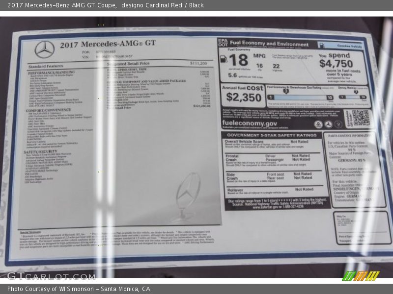  2017 AMG GT Coupe Window Sticker