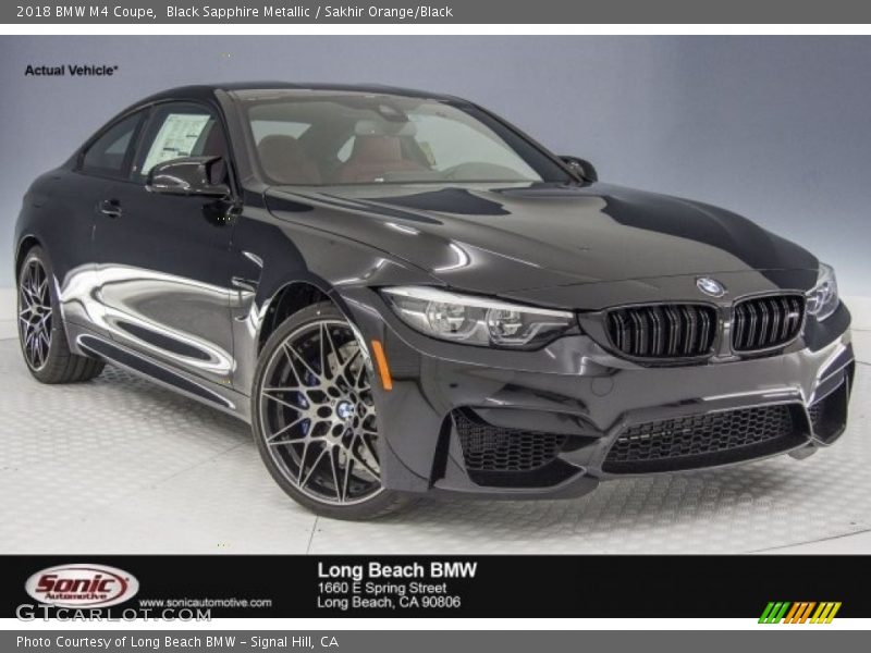 Black Sapphire Metallic / Sakhir Orange/Black 2018 BMW M4 Coupe