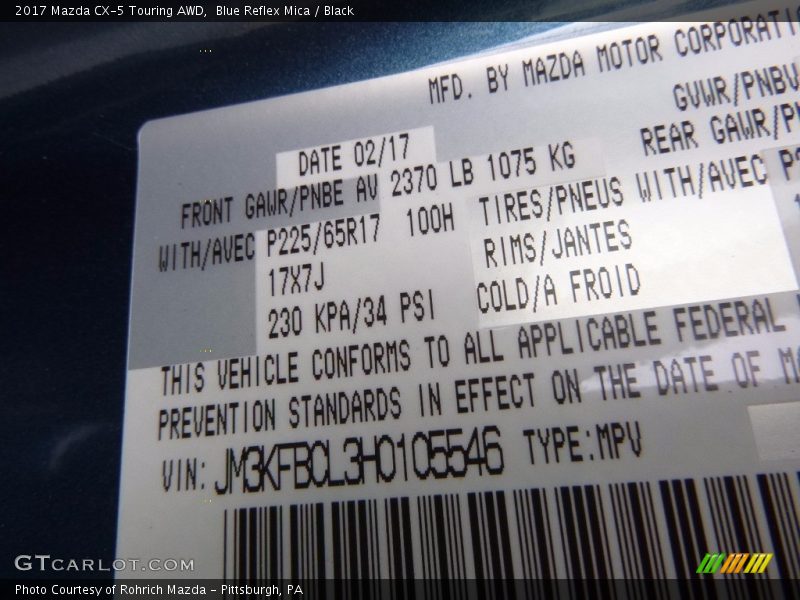 Blue Reflex Mica / Black 2017 Mazda CX-5 Touring AWD