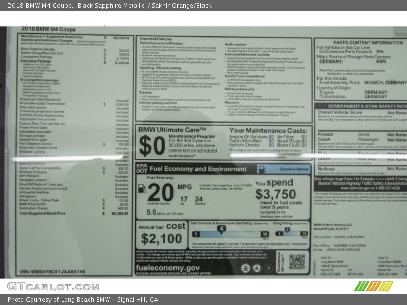  2018 M4 Coupe Window Sticker