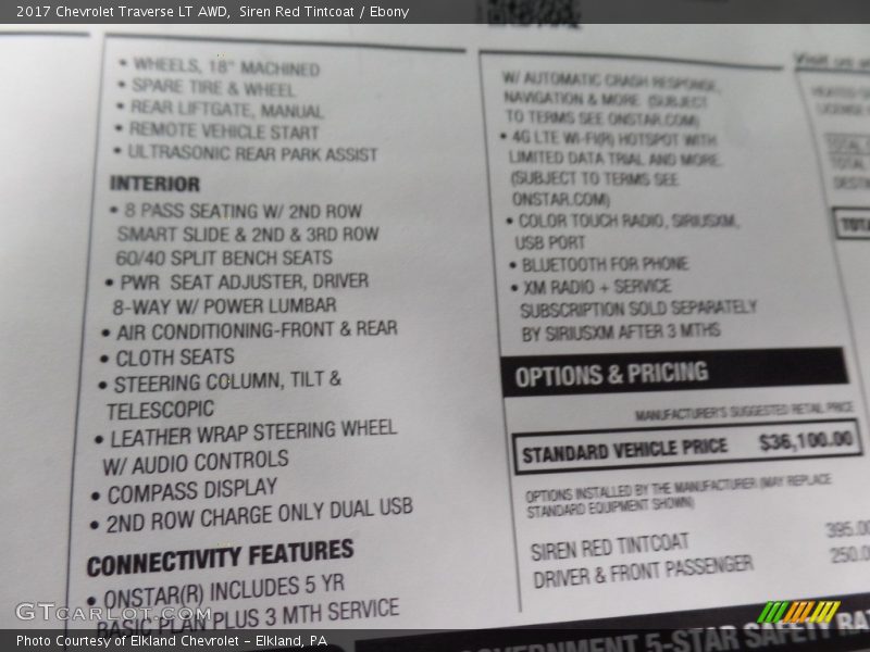 Siren Red Tintcoat / Ebony 2017 Chevrolet Traverse LT AWD