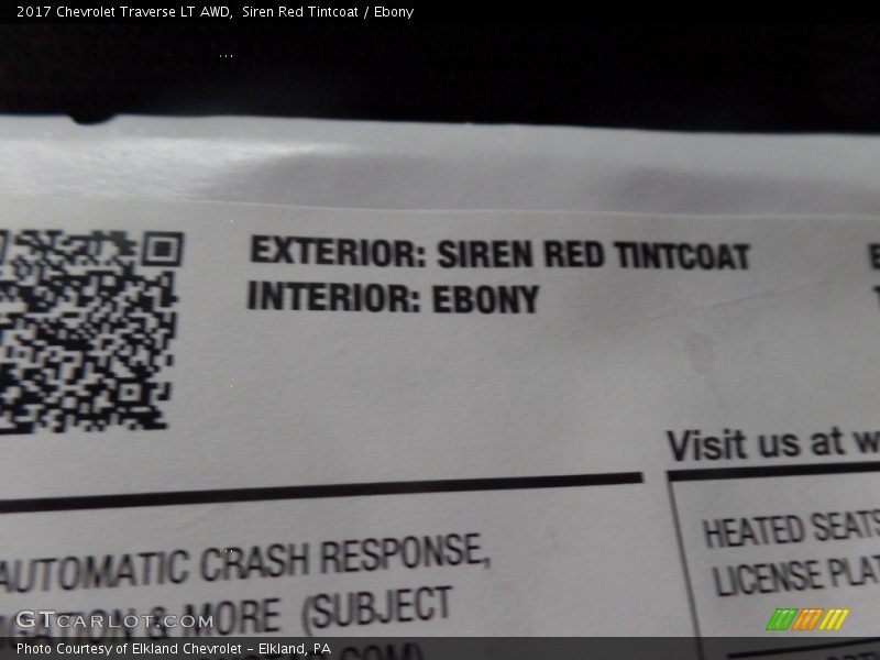 Siren Red Tintcoat / Ebony 2017 Chevrolet Traverse LT AWD