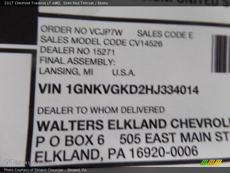 Siren Red Tintcoat / Ebony 2017 Chevrolet Traverse LT AWD