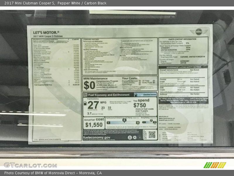 Pepper White / Carbon Black 2017 Mini Clubman Cooper S