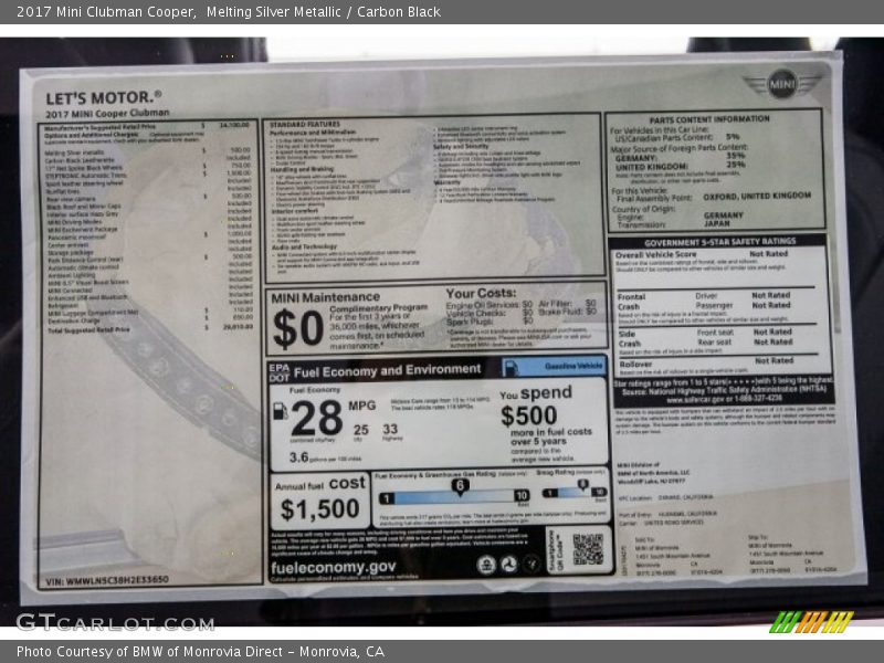 Melting Silver Metallic / Carbon Black 2017 Mini Clubman Cooper