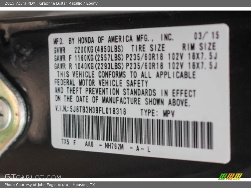 Graphite Luster Metallic / Ebony 2015 Acura RDX