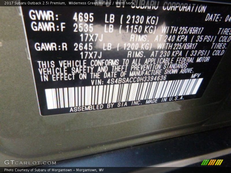 Wilderness Green Metallic / Warm Ivory 2017 Subaru Outback 2.5i Premium