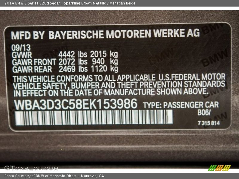 2014 3 Series 328d Sedan Sparkling Brown Metallic Color Code B06