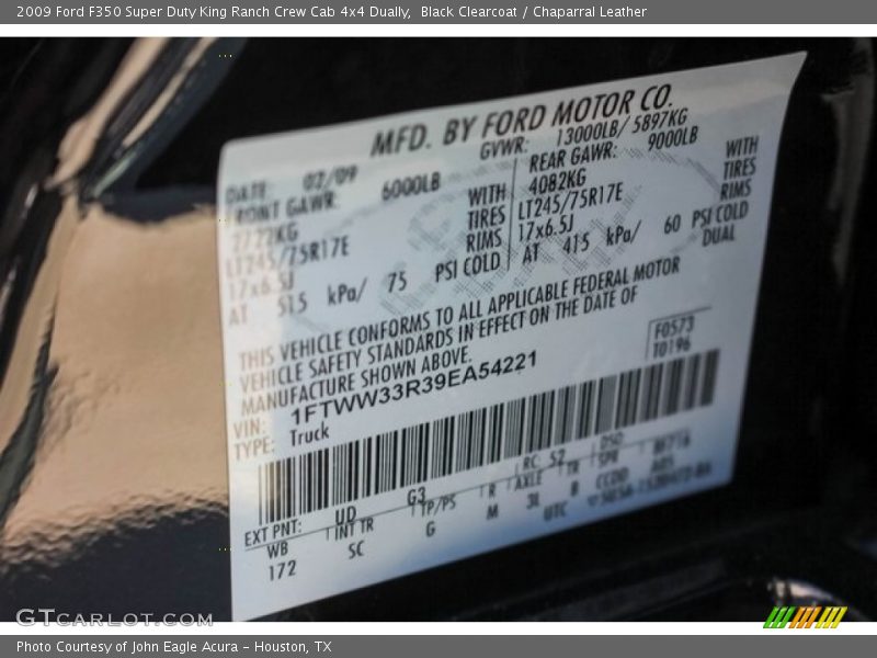 Black Clearcoat / Chaparral Leather 2009 Ford F350 Super Duty King Ranch Crew Cab 4x4 Dually