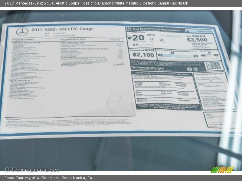  2017 S 550 4Matic Coupe Window Sticker