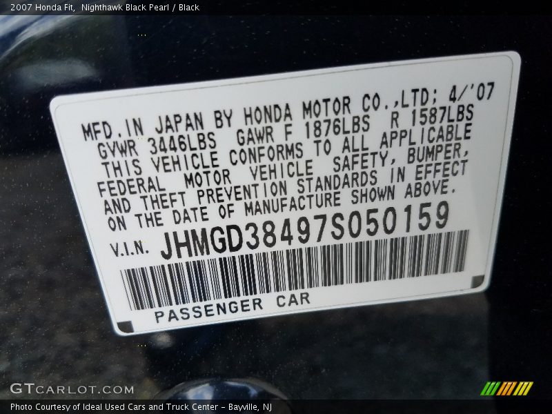 Nighthawk Black Pearl / Black 2007 Honda Fit