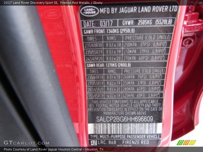 Firenze Red Metallic / Ebony 2017 Land Rover Discovery Sport SE