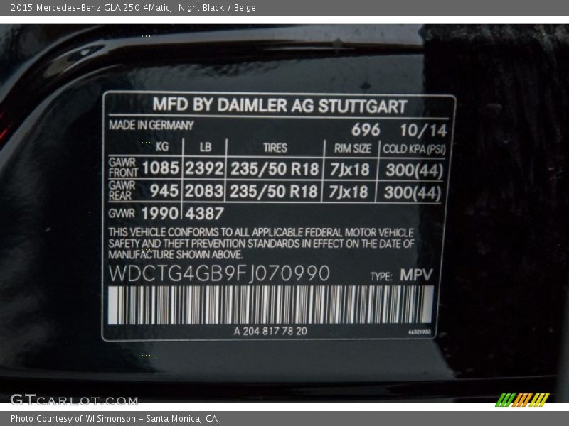 Night Black / Beige 2015 Mercedes-Benz GLA 250 4Matic