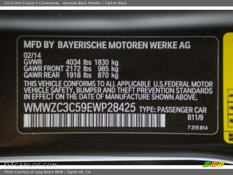Absolute Black Metallic / Carbon Black 2014 Mini Cooper S Countryman