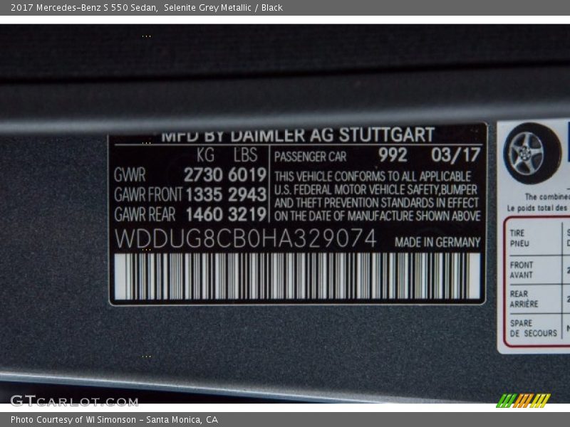 Selenite Grey Metallic / Black 2017 Mercedes-Benz S 550 Sedan