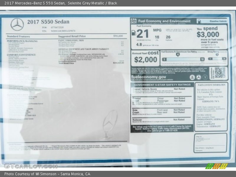 Selenite Grey Metallic / Black 2017 Mercedes-Benz S 550 Sedan
