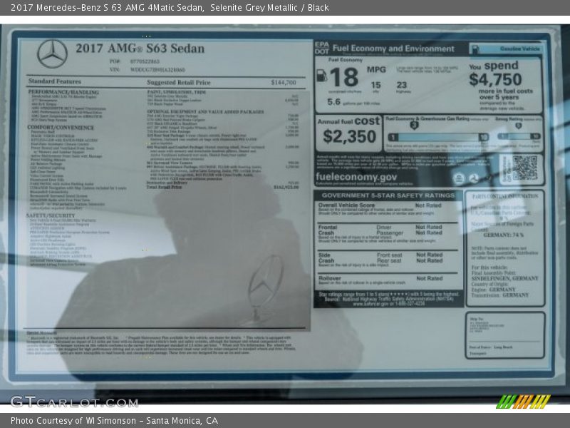  2017 S 63 AMG 4Matic Sedan Window Sticker