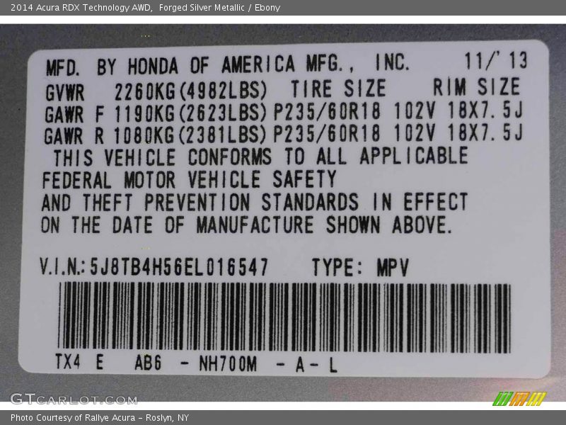 Forged Silver Metallic / Ebony 2014 Acura RDX Technology AWD