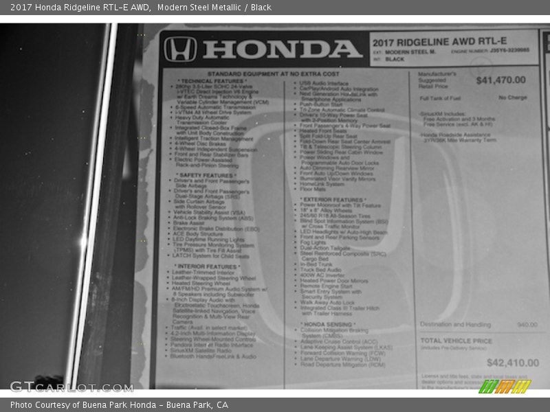 Modern Steel Metallic / Black 2017 Honda Ridgeline RTL-E AWD