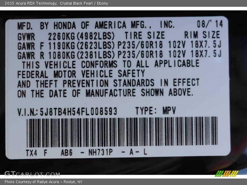 Crystal Black Pearl / Ebony 2015 Acura RDX Technology