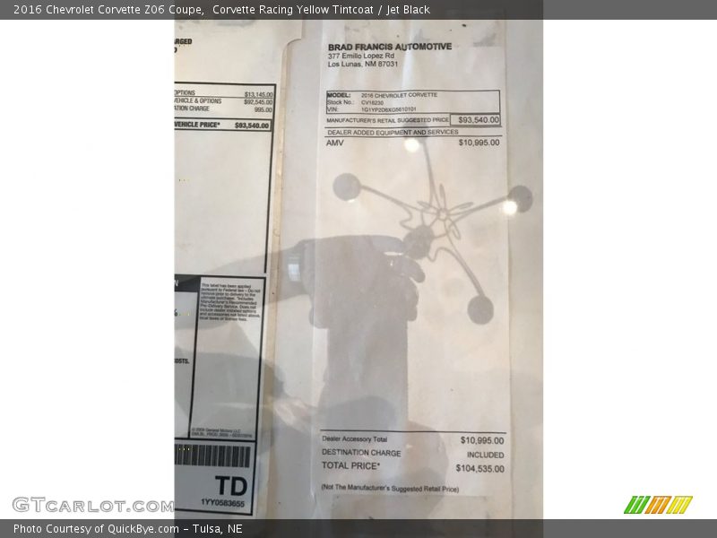 Corvette Racing Yellow Tintcoat / Jet Black 2016 Chevrolet Corvette Z06 Coupe