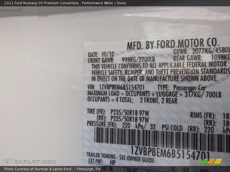 Performance White / Stone 2011 Ford Mustang V6 Premium Convertible