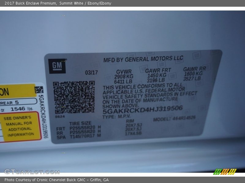 Summit White / Ebony/Ebony 2017 Buick Enclave Premium