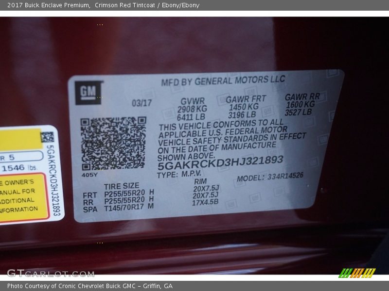 Crimson Red Tintcoat / Ebony/Ebony 2017 Buick Enclave Premium