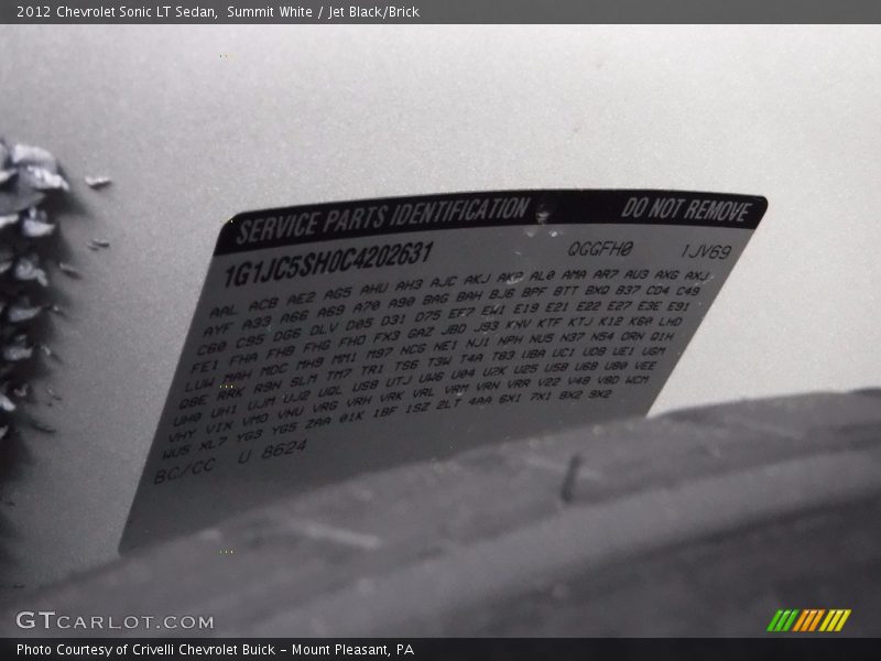 Summit White / Jet Black/Brick 2012 Chevrolet Sonic LT Sedan