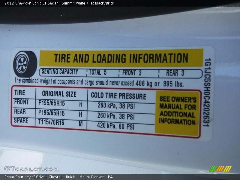Summit White / Jet Black/Brick 2012 Chevrolet Sonic LT Sedan