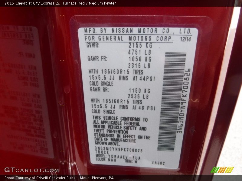 Furnace Red / Medium Pewter 2015 Chevrolet City Express LS