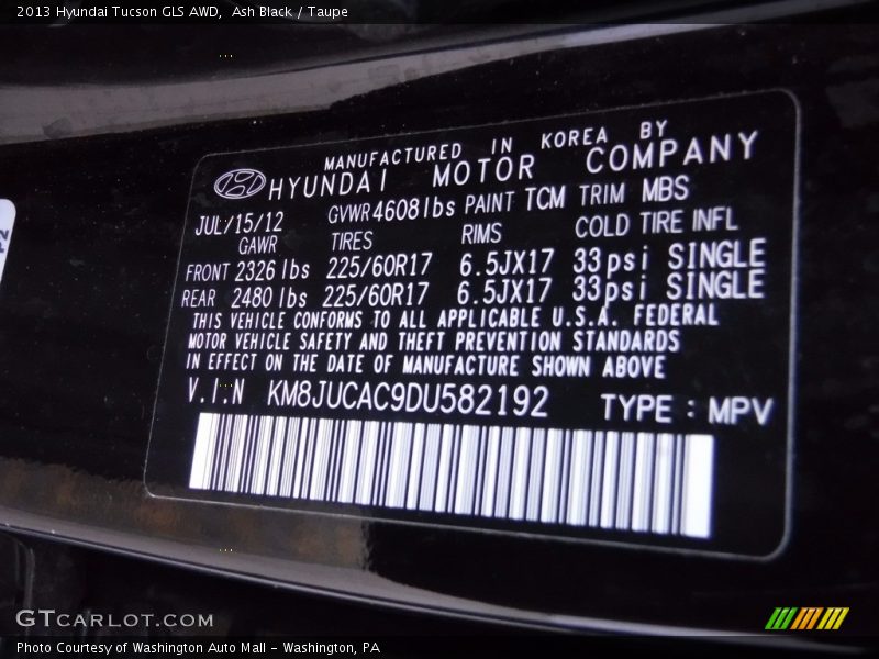 Ash Black / Taupe 2013 Hyundai Tucson GLS AWD