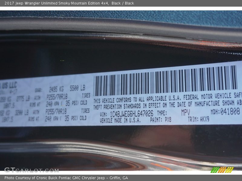 Black / Black 2017 Jeep Wrangler Unlimited Smoky Mountain Edition 4x4
