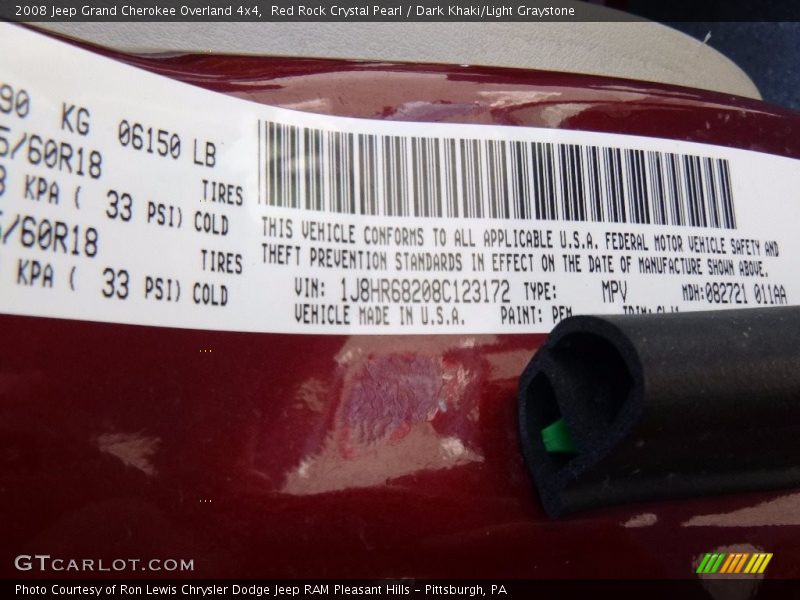 Red Rock Crystal Pearl / Dark Khaki/Light Graystone 2008 Jeep Grand Cherokee Overland 4x4
