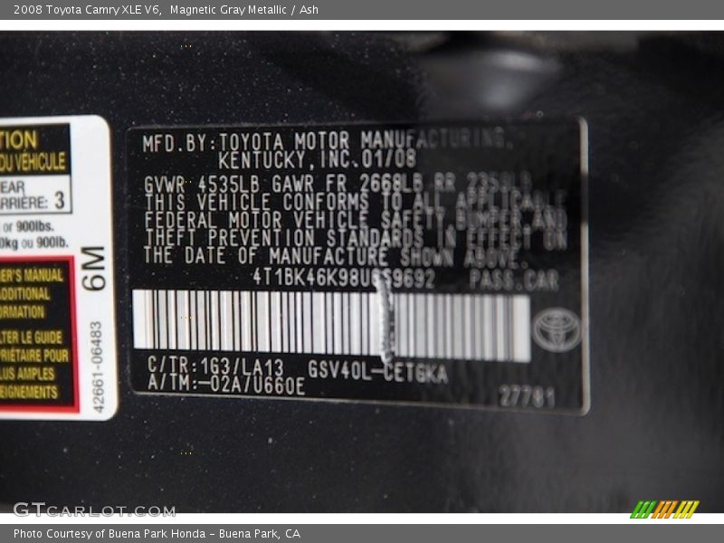 Magnetic Gray Metallic / Ash 2008 Toyota Camry XLE V6