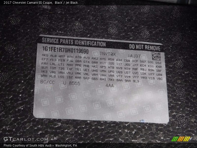 Black / Jet Black 2017 Chevrolet Camaro SS Coupe