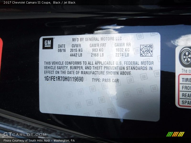 Black / Jet Black 2017 Chevrolet Camaro SS Coupe