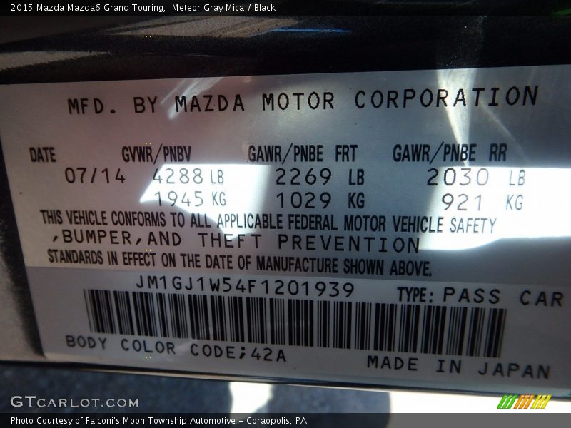 Meteor Gray Mica / Black 2015 Mazda Mazda6 Grand Touring