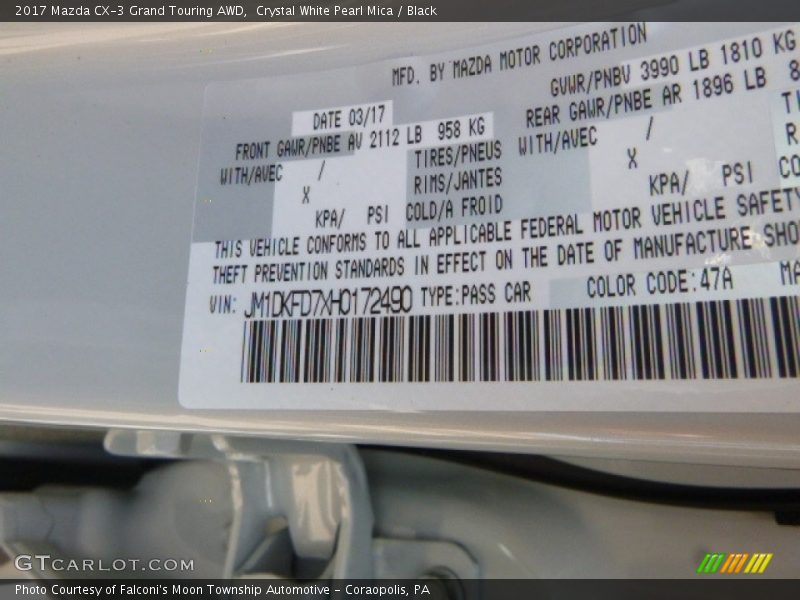 Crystal White Pearl Mica / Black 2017 Mazda CX-3 Grand Touring AWD