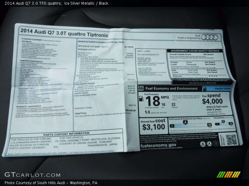 Ice Silver Metallic / Black 2014 Audi Q7 3.0 TFSI quattro