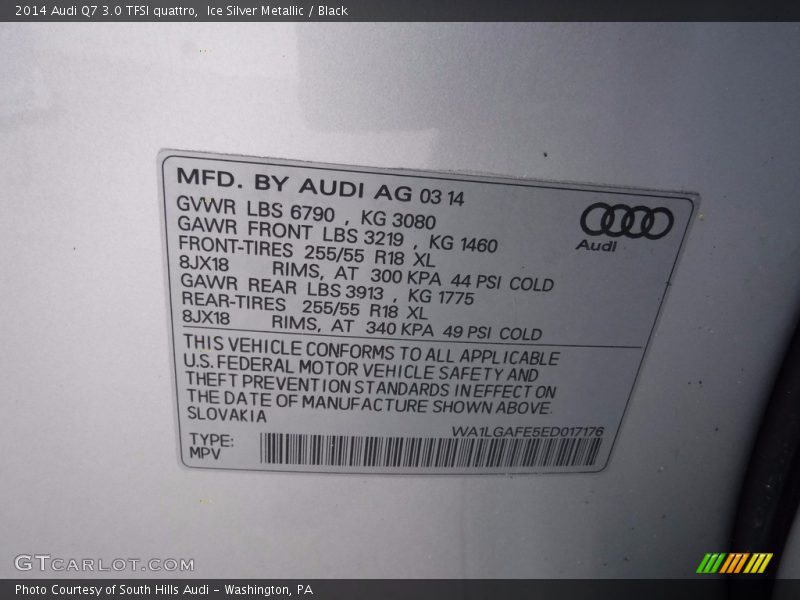 Ice Silver Metallic / Black 2014 Audi Q7 3.0 TFSI quattro